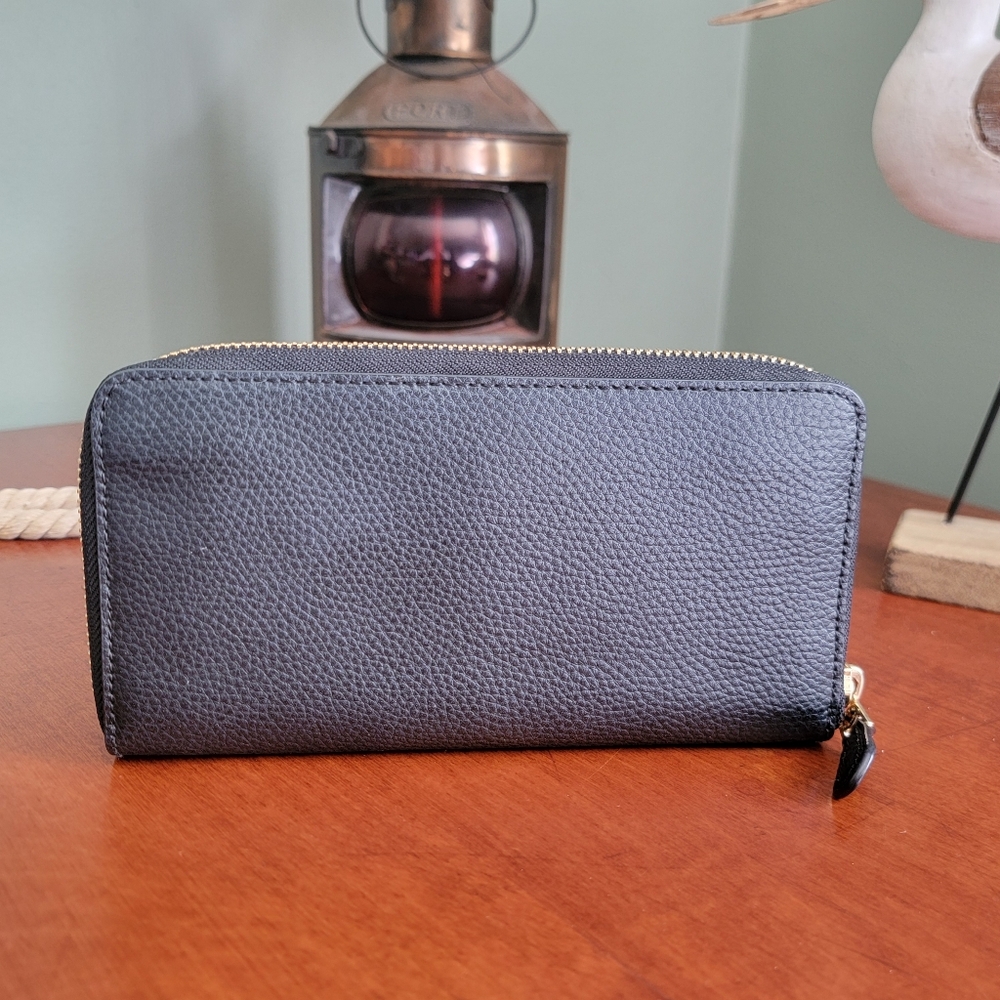 Coach F16612 Accordion Zip Around Black Pebbled Leather Wallet - Picture 6 of 16